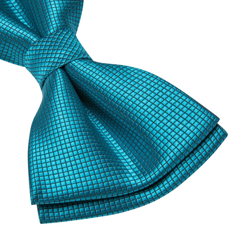 Dubulle Mens Teal Paisley Striped Bowtie Set Pre-tied Bowtie for Men and Pocket Square Set Wedding Business - Image 4